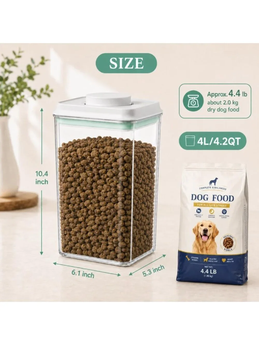 Airtight Pet Food Storage Container - 4.2Qt Jar with Lid & Scoop | BPA-Free